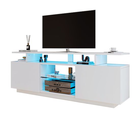 Meuble Tv Moderne Blanc Avec Éclairage Led À 16 Couleurs, Longueur De 1,4 M