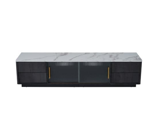 Meuble Tv Deluxe De 160 Cm Pour Téléviseur De 70"" - Gris Élégant, Plateau De Table Marbré