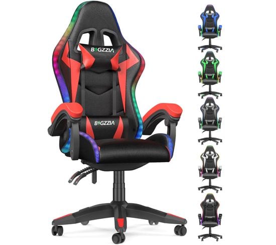 Ergonomique Chaise Gaming Avec Éclairage LED Effets-Rouge