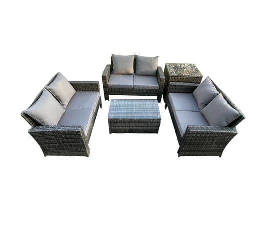 Gris Foncé 6 Places Salon De Jardin En Rotin Ave Canapé D'amour Table Basse Set