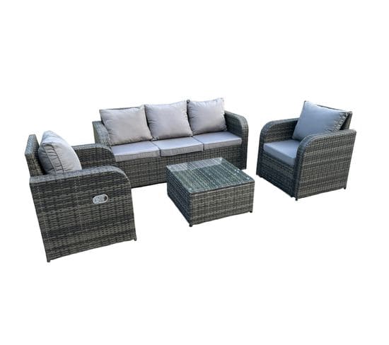 5 Places Salon De Jardin En Rotin Avec Carrée Table Basse 2 Chaises Inclinable