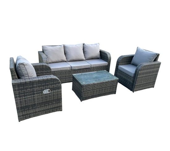 5 Places Salon De Jardin En Rotin Avec Rectangulaire Table Basse 2 Chaises Inclinable