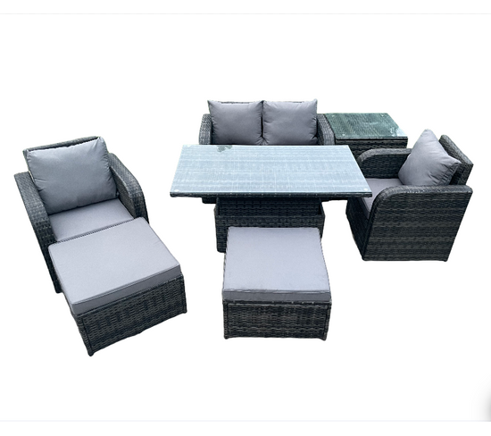 Salon De Jardin En Rotin Avec Table Chaises Inclinable Canapé Mélange Gris Foncé