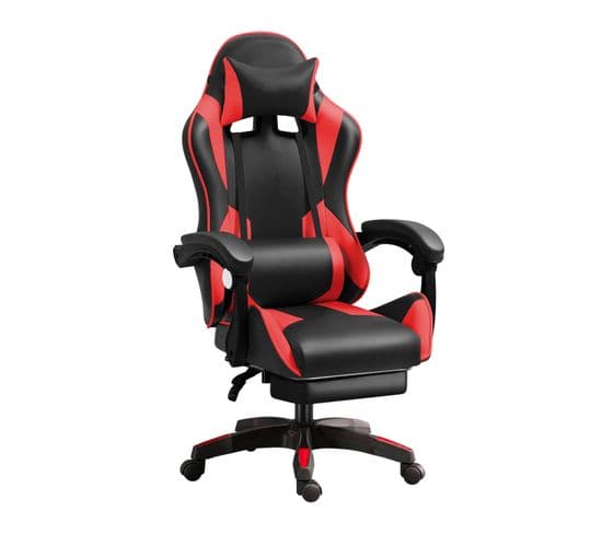 Fauteuil Gamer - Chaise Gaming - Hauteur Réglable - Support Lombaire Et Repose-pieds - Noir Et Rouge