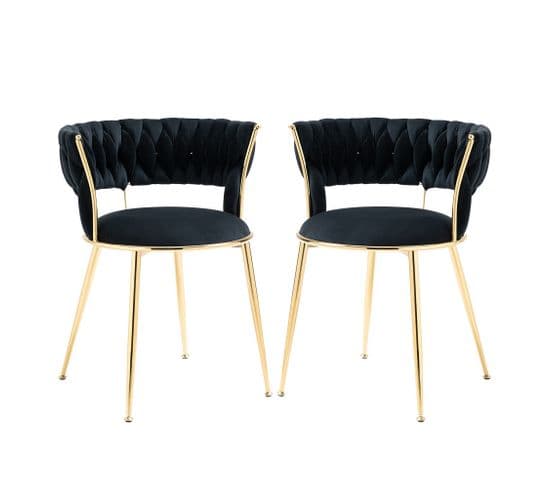 Ensemble de 2 Chaises en Velours, Noires, Design Moderne avec Accoudoirs