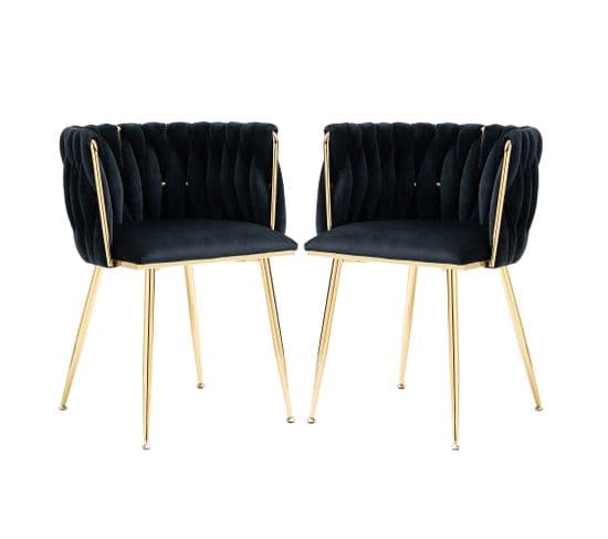 Lot De 2 Chaises Moderne en Velours, Pieds Métalliques Dorés