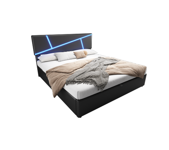 Lit Rembourré Confortable Avec Bandeaux LED, 180x200 Cm, Noir