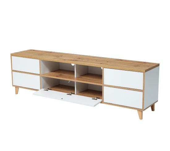 Meuble Tv Moderne Blanc Et Bois - Rangement Élégant Pour Votre Salon