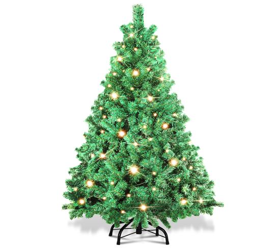 Sapin De Noël Aiguilles De Pin Avec Support Extérieur Flocage 120cm Avec LED Blanc Chaud