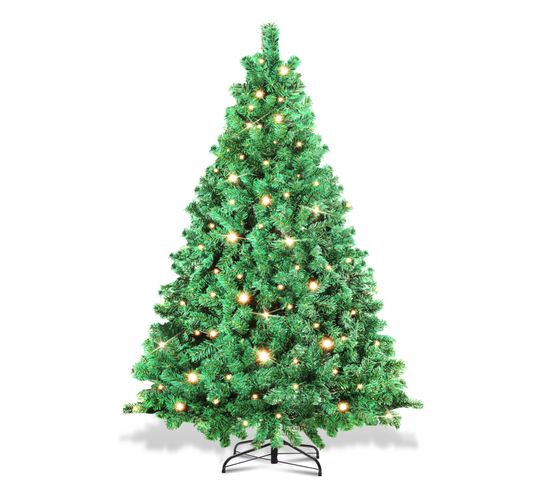 Sapin De Noël Aiguilles De Pin Avec Support Extérieur Flocage 150cm Avec LED Blanc Chaud