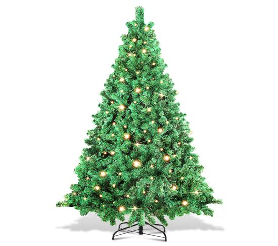 Sapin De Noël Aiguilles De Pin Avec Support Extérieur Flocage 180cm Avec LED Blanc Chaud