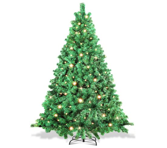 Sapin De Noël Aiguilles De Pin De Noël Avec Support Extérieur Flocage 210cm Avec LED Blanc Chaud