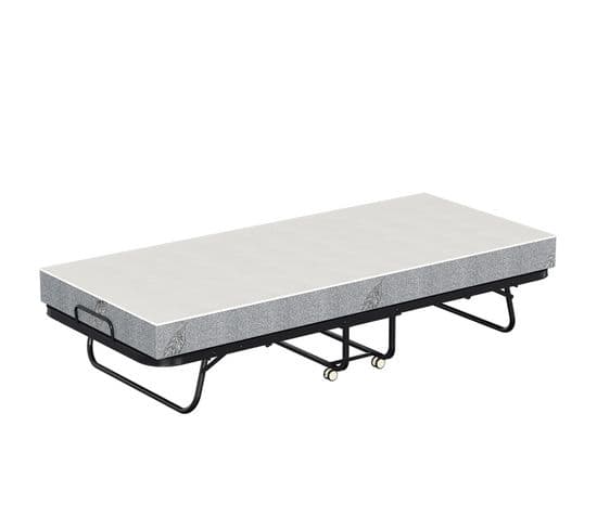 Lit Pliant Lit D'appoint 90x200cm Avec Roulettes + Matelas, Cadre En Acier,charge 150kg