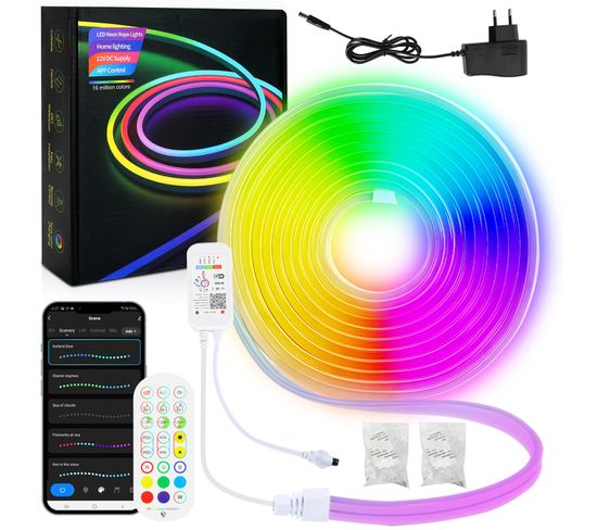 Néon Bande LED 2m, Rgbic Ruban LED, App Et Télécommande Ir Étanche Ip65 Flexible Silicone
