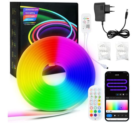 Néon Bande LED 3m, Rgbic Ruban LED, App Et Télécommande Ir Étanche Ip65 Flexible Silicone