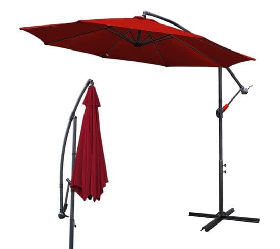 Ø300cm Parasol LED Solaire Marché Parapluie Cantilever Parapluie De Jardin,rouge