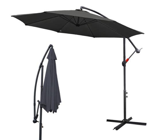 Ø350cm Parasol LED Solar Market Parapluie Cantilever Parapluie Jardin Parapluie Inclinable,gris