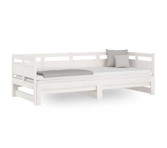 Lit Coulissant Lit Enfant - Lit Double Blanc Bois De Pin Solide 2x(90x190) Cm