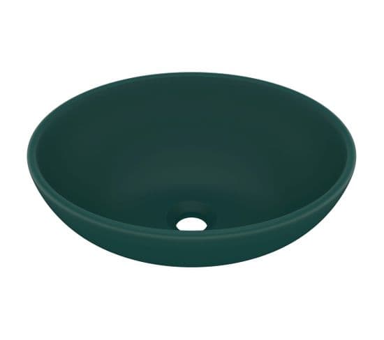 Lavabo À Poser Vasque Salle De Bain - Ovale De Luxe Vert Foncé Mat 40x33 Cm Céramique