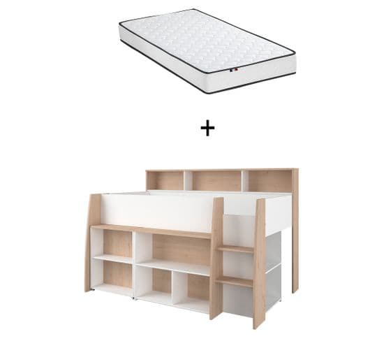 Ensemble LIT SYLA avec sommier en en polyurétane gris + Matelas ADEONA 140X190 cm