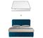 Ensemble LIT AVIA avec sommier en velours bleu + Matelas ADEONA  140X190CM