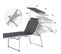 Chaise Longue, Charge 150 Kg, Avec Dossier Et Parasol Inclinables, Pliable, Pour Jardin, Gris