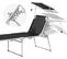 Chaise Longue, Charge 150 Kg, Avec Dossier Et Parasol Inclinables, Pliable, Pour Jardin, Noir