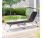 Chaise Longue, Avec Dossier Et Parasol Inclinables, Pliable, Léger, Charge 150 Kg, Noir