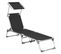 Chaise Longue, Avec Dossier Et Parasol Inclinables, Pliable, Léger, Charge 150 Kg, Noir