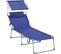 Chaise Longue, Charge 150 Kg, Avec Appui-tête, Dossier Et Parasol Inclinables, Pliable, Bleu Foncé