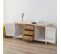 Buffet 3 Tiroirs 2 Porte Bois Blanc Beige 44x90x34