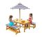 Table Et Bancs D'extérieur En Bois Avec Coussins Et Parasol Pour Enfant - Rayures Bleu Et Blanches
