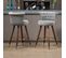 Lot De 2 Tabourets De Bar Gris 360° Velours Pieds En Bois