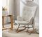 Fauteuil À Bascule Rocking Chair Scandinave En Tissu Avec Pieds En E' Bois Métal, Beige