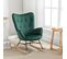 Fauteuil À Bascule Rocking Chair Scandinave En Velours Avec Pieds En E' Bois Métal, Vert