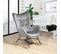 Fauteuil À Bascule Rocking Chair Scandinave En Velours Avec Pieds En E' Bois Métal, Gris