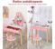 Coiffeuse Avec Tabouret Pour Enfants, Miroir Amouvible,2 Boîtes De Rangement, Décor Rose + Blanc