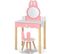 Coiffeuse Avec Tabouret Pour Enfants, Miroir Amouvible,2 Boîtes De Rangement, Décor Rose + Blanc