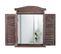 Miroir Mural Forme Fenêtre Avec Volets 53x42x5cm En Bois Marron Vieilli 04_0005484