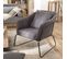 Albane - Fauteuil Tissu Velours Cotelé Gris Anthracite Pieds Évasés Métal