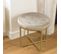 Albane - Tabouret Rond 41x41cm Velours Taupe Avec Boutons Pieds Croisés Métal Doré