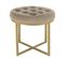 Albane - Tabouret Rond 41x41cm Velours Taupe Avec Boutons Pieds Croisés Métal Doré