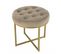 Albane - Tabouret Rond 41x41cm Velours Taupe Avec Boutons Pieds Croisés Métal Doré