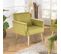 Albane - Fauteuil Velours Vert Clair Pieds Et Accoudoirs Bois