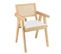 Albane - Fauteuil Bois D'hévéa Assise Tissu Blanc Dossier Rotin Naturel