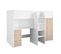 Lit Combiné Mezzanine Enfant - Décor Blanc Et Chêne - Sommier Inclus - 90x200 Cm - Tom