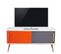 Meuble TV 50 Pouces Blanc Portes Coulissantes Orange Et Gris 120 Cm