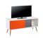 Meuble TV 50 Pouces Blanc Portes Coulissantes Orange Et Gris 120 Cm