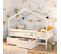 Lit Cabane Mika 90x190 + Sommier + 2 Tiroirs + Matelas Iris / Blanc