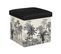 Pouf Et Coffre De Rangement En Bois Et Tissu Imprimé Noir et Blanc 38 X 38 Cm